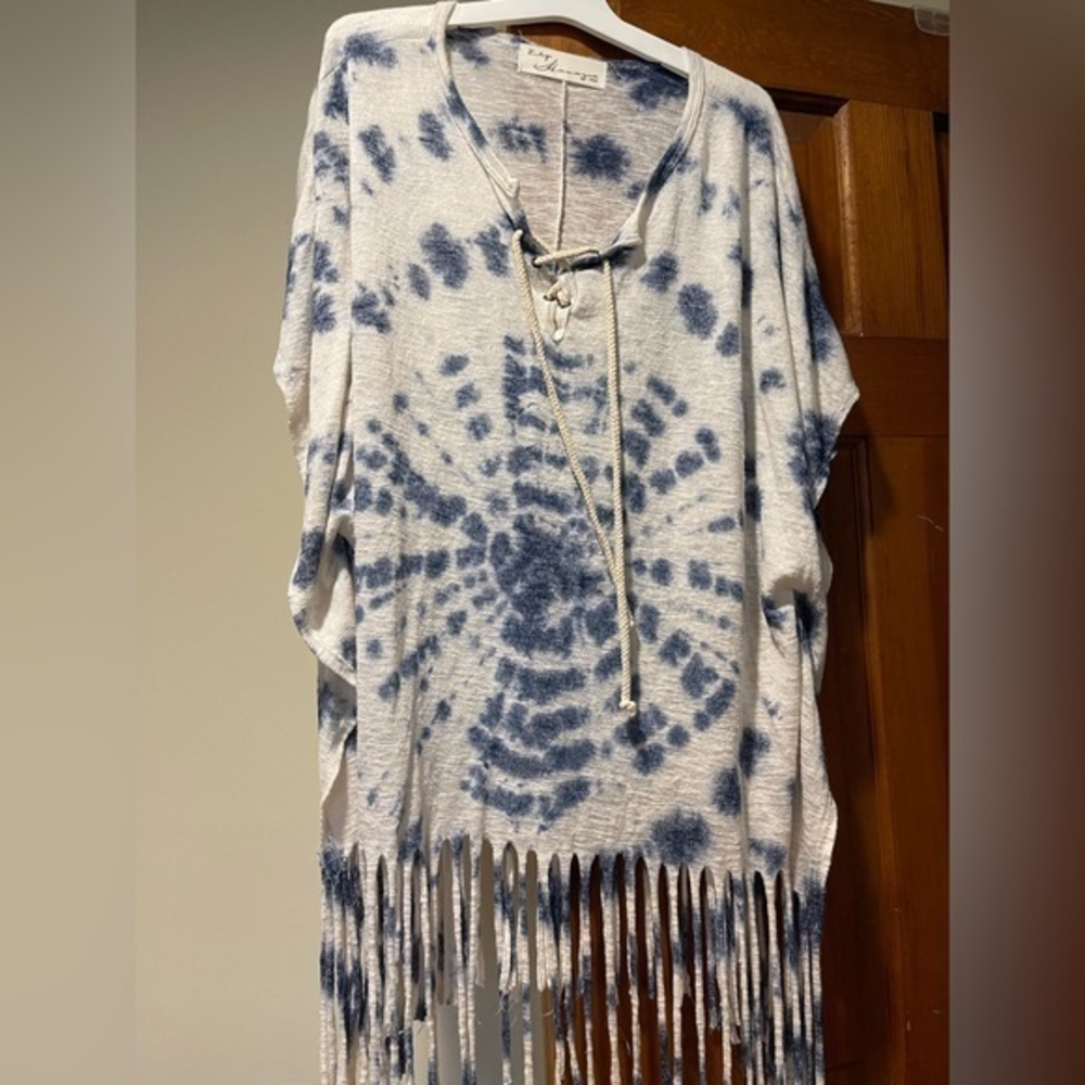 Vintage Havana tie dye fringe poncho